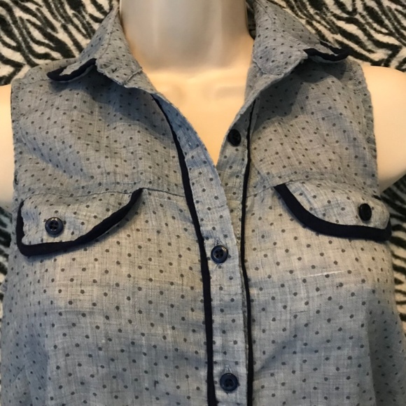 Chloe K Blue Polka Button Collared Sleeveless Top - Picture 5 of 6